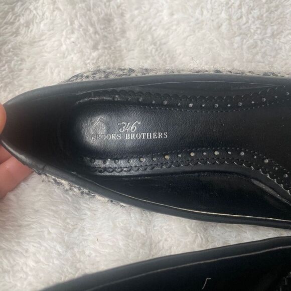 346 Brooks Brothers Black Grey Tweed Cap Toe Ballet Flats - Picture 6 of 7
